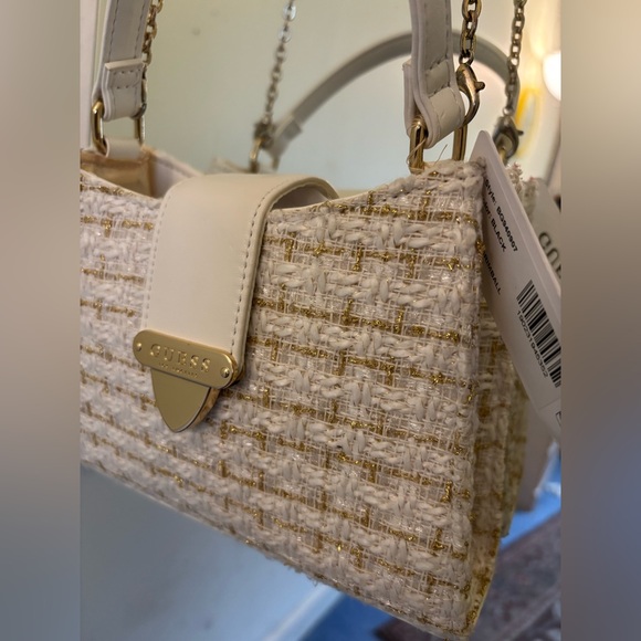 GUESS Cream Tweed Top-Handle Chain Satchel 7.5 by 8 inches Pretty cute - Picture 14 of 14